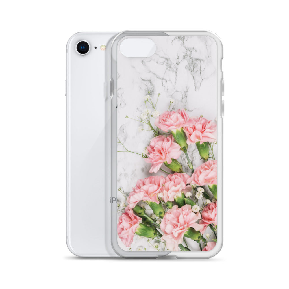 Pink Flowers White Marble, Carnations Bouquet iPhone 13 12 Case Print Cute Gift iPhone 11 Mini SE 2020 XS Max XR X 7 Plus 8 Cell Phone Starcove Fashion