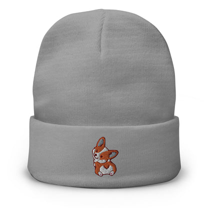 Corgi Butt Embroidered  Beanie, Puppy Dog Embroidery Cotton Party Men Women Stretchy Winter Adult Aesthetic Cap Hat