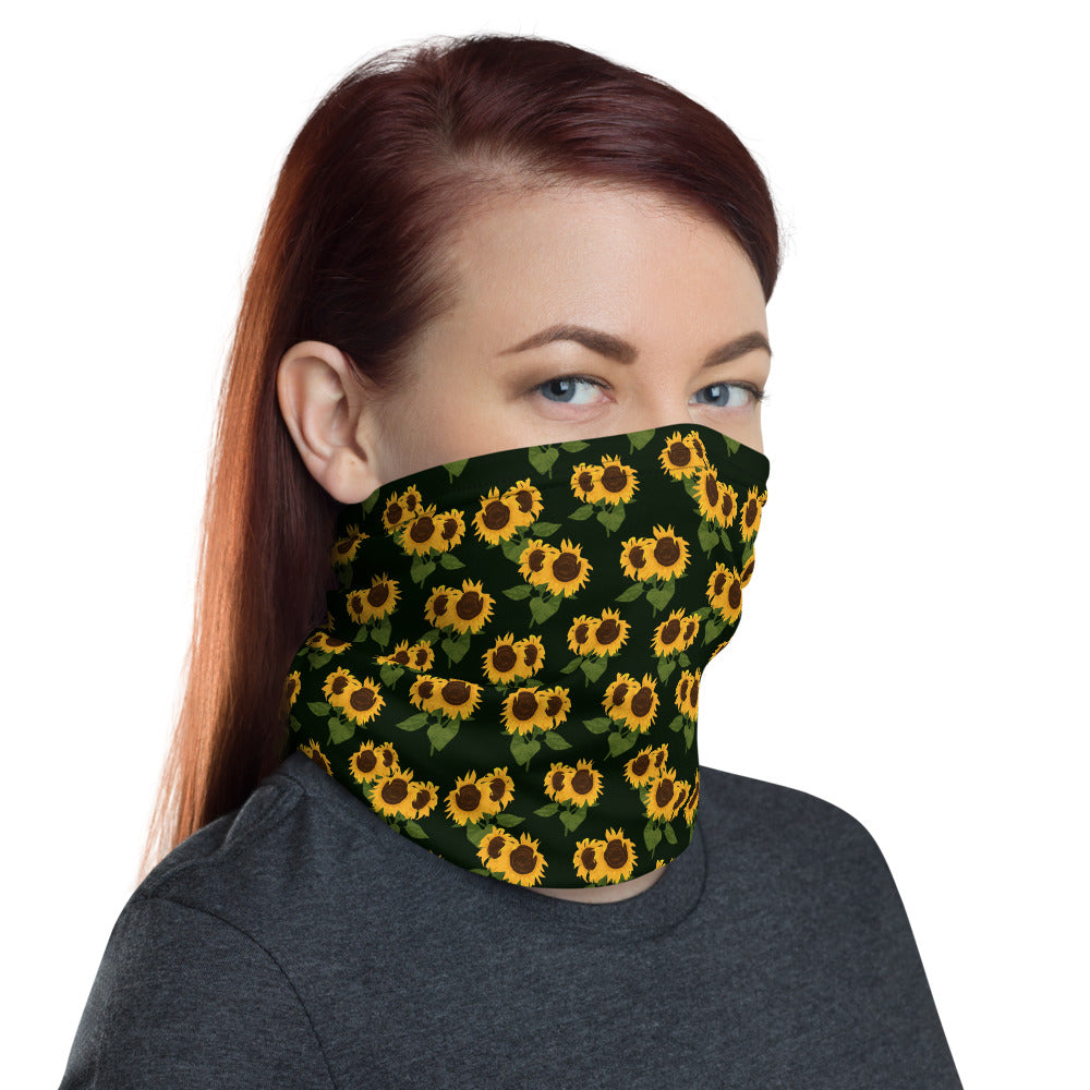 Sunflower Face Mask Neck gaiter, Floral Yellow Flower Print Fabric Shield Mouth Cover Fashion Half Headband Washable Scarf Wristband Bandanna Starcove Fashion