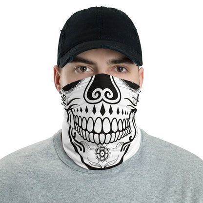 Sugar Skull Face Mask Neck Gaiter, Day of the Dead Mexican Print Fabric Shield Cover Fashion Half Headband Scarf Wristband Bandanna Starcove Fashion
