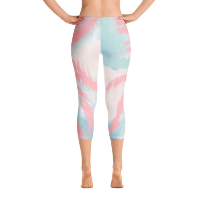 Tie Dye Capri Leggings, Pink Blue Printed Yoga Pants Cute Print Graphic Workout Running Gym Fun Designer Gift for Her Activewear Starcove Fashion