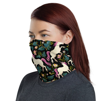 Unicorn Flowers Face Mask Neck Gaiter, Fabric Cloth Mouth Shield Cover Fashion Half Washable Scarf Protection Headband Bandanna Starcove Fashion