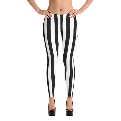 Black and White Vertical Striped Leggings, Women's Yoga Gym Athletic  Workout Active Gothic Printed Pants Tights