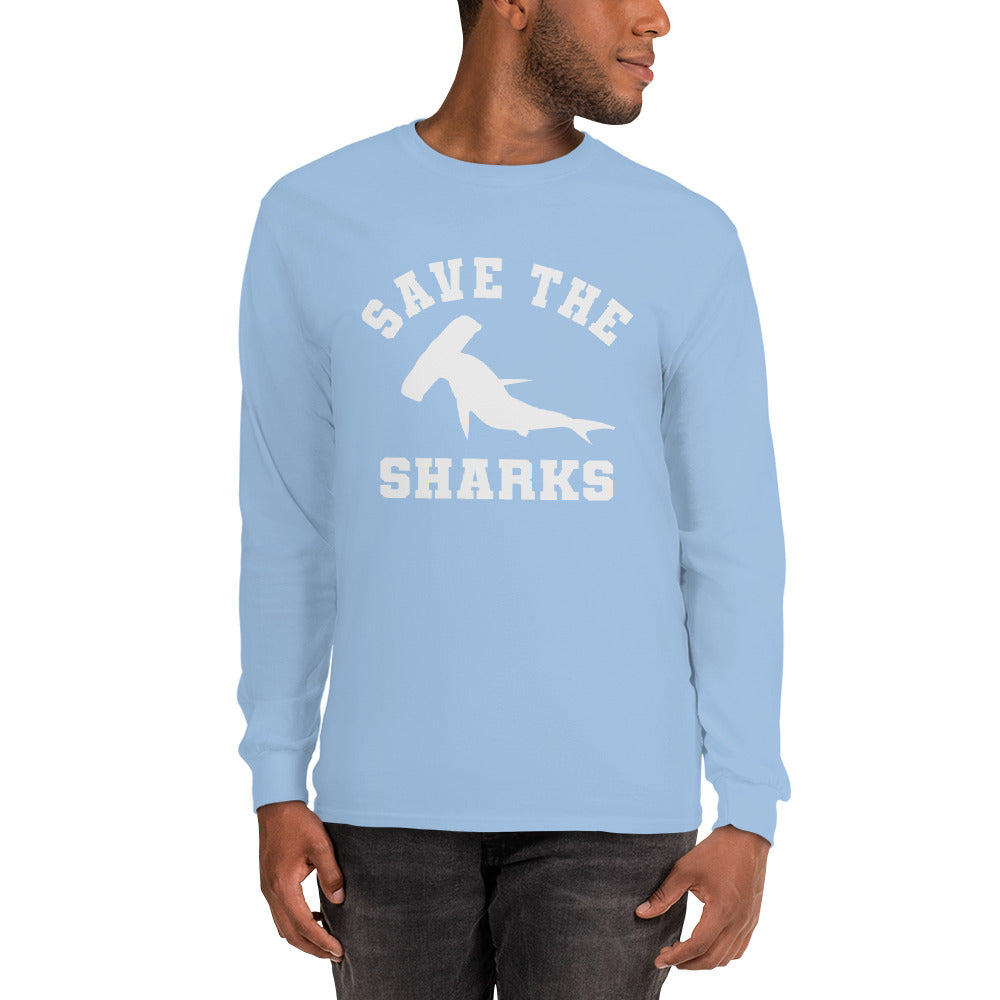 Save the Sharks Shirt, Hammerhead Shark, Save Our Oceans, Shark Week, Lover Gift, Men Long Sleeve T-Shirt Gift for Him Starcove Fashion