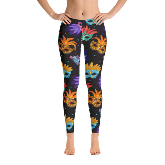 Mardi Gras Leggings, Masquerade Venice Carnival Masks Festival Harlequin Colorful Party Women Printed Yoga Pants Cute Print Graphic Workout Starcove Fashion