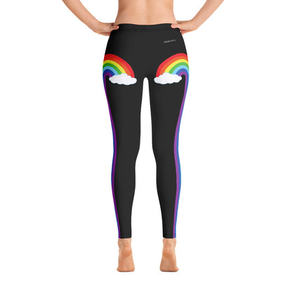 Double Rainbow Leggings, Cloud Colorful Side Striped Art Graphic Printed Yoga Pants Cute Activewear Starcove Fashion
