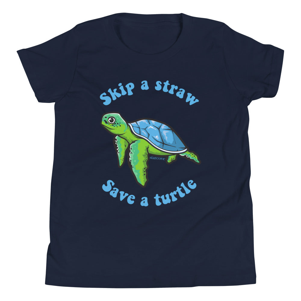 Skip A Straw Save A Turtle Shirt, Teen Tween Girl, Sea Turtle Beach Ocean Lover Gift Youth Kids Aesthetic Short Sleeve T-Shirt Starcove Fashion