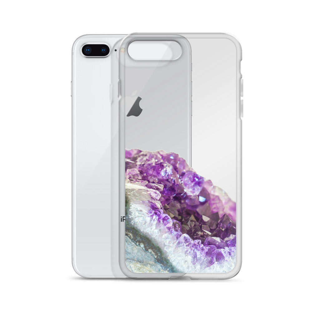 Cute Geode Slice Stone iPhone 13 12 Pro Clear Case, Purple Amethyst Crystal Print Gift iPhone 11 Mini SE 2020 XS Max XR X 7 Plus 8 Cell Phone Starcove Fashion