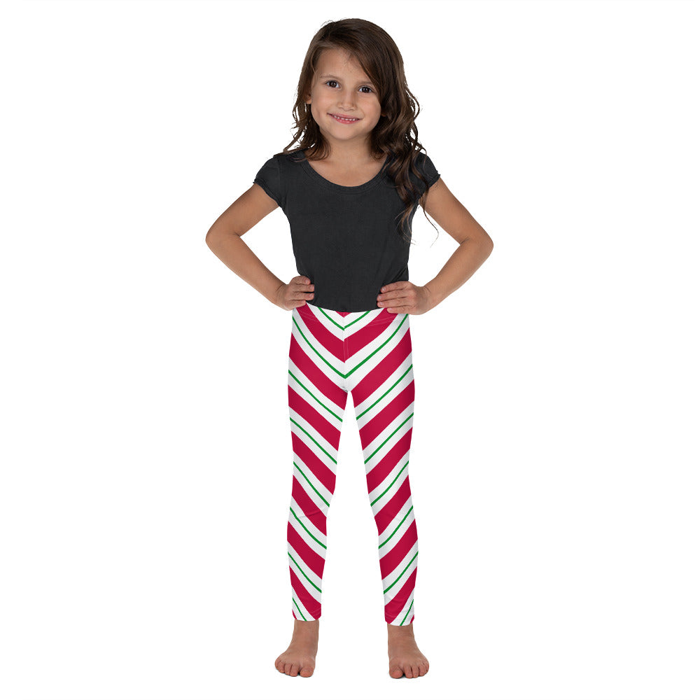 Candy Cane Kids Leggings (2T-7), Red Green Christmas Graphic Printed Striped Winter Yoga Wear Clothing Girl Activewear Style Holiday Xmas Gift Starcove Fashion