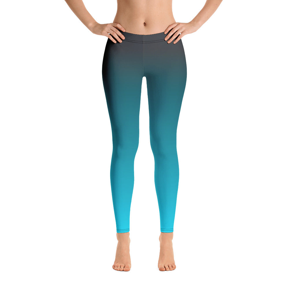 Ombre Teal leggings Women, Gradient Blue Turquoise Green Tie Dye Yoga Pants Soft Athletic Workout Gym Tights Starcove Fashion
