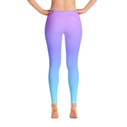 Ombre Violet Pink Blue Leggings, Gradient Tie Dye Printed Yoga Pants Cute Print Graphic Workout Running Gym Fun Designer Gift for Her Activewear Starcove Fashion