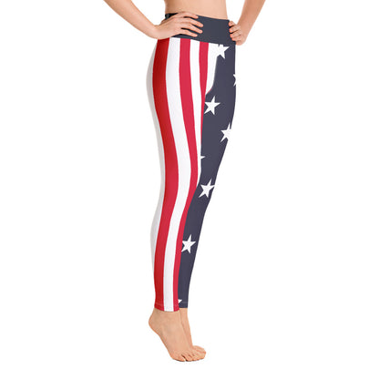 American Flag Leggings, Red, White & Blue, Printed Patriotic America Stars and Stripes, Made in USA Yoga High Waist Leggings Starcove Fashion