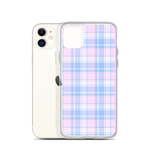 Pastel Plaid iPhone 13 12 Pro Max Case, Pink Blue Tartan Print Cute Gift Aesthetic iPhone 11 Mini SE 2020 XS Max XR X 7 Plus 8 Cell Phone Starcove Fashion