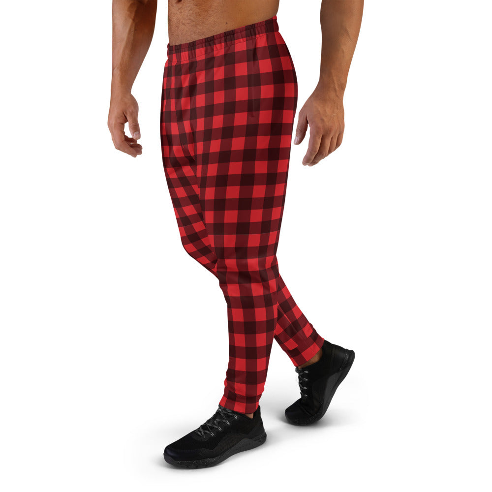 Men's Joggers, Red Buffalo Plaid Pants Checkered Check Lumberjack Track Cotton Graphic running Festival Holiday Christmas Party Sweatpants Starcove Fashion