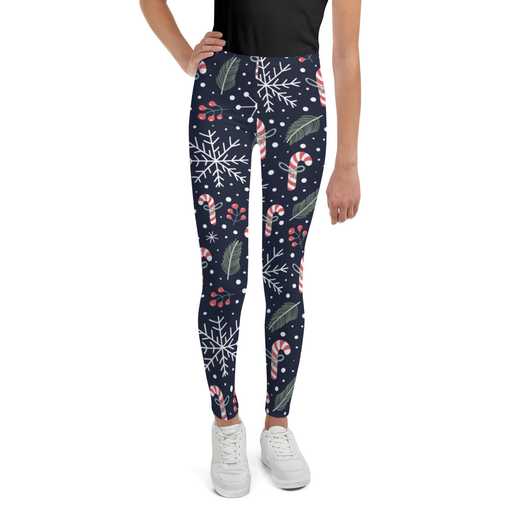Christmas Leggings Girls (8-20), Snow Sugar Candy Cane Snowflakes Winter Workout Yoga Pants Holiday Mommy and Me Matching Starcove Fashion