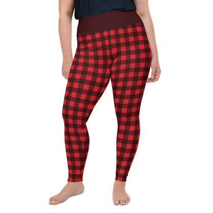 Red Plaid Plus Size leggings, Buffalo Plaid Check Checkered Pattern Printed Graphic Workout Yoga Pants Trendy Women Fashion Clothes Starcove Fashion