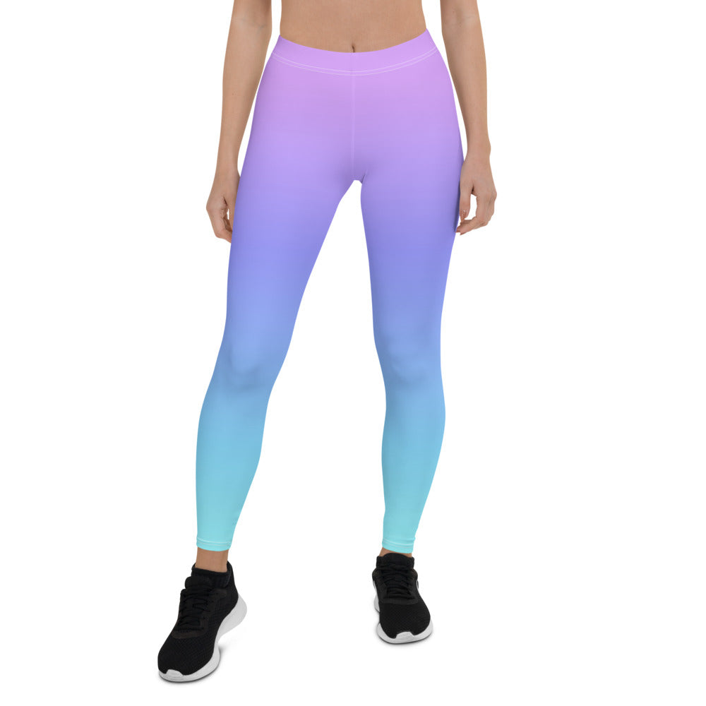 Ombre Violet Pink Blue Leggings, Gradient Tie Dye Printed Yoga Pants Cute Print Graphic Workout Running Gym Fun Designer Gift for Her Activewear Starcove Fashion