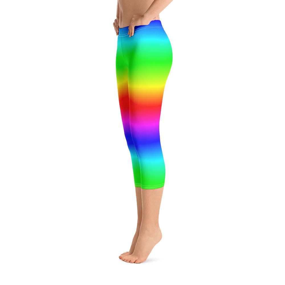Neon Rainbow Capri Leggings, Tie Dye Kawaii Cropped Yoga Pants Printed Pride, Colorful Women Ombre Workout, Festival EDM Starcove Fashion