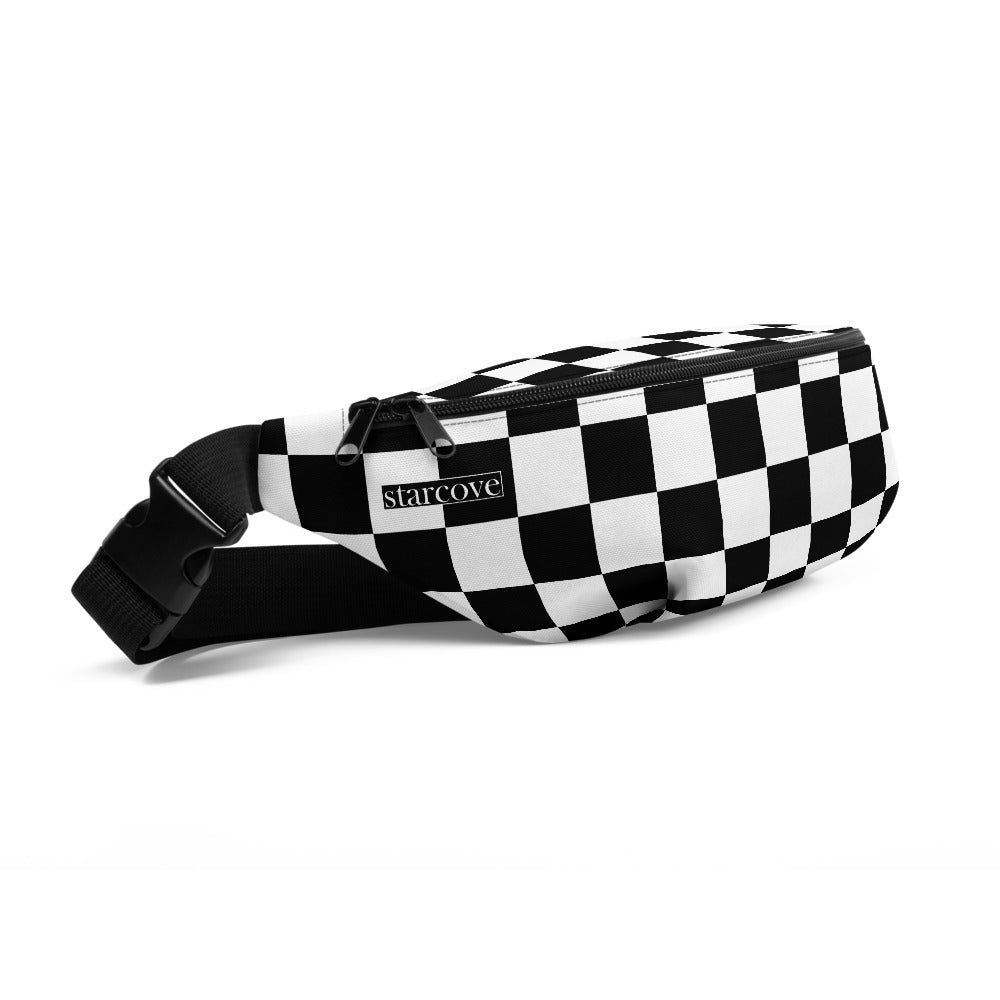 Fanny Pack, Black and White Checkered, Check Festival Hip Waist Bag, Canvas Vacation Belt, Gingham Checkerboard Pattern, Vegan Bag Starcove Fashion
