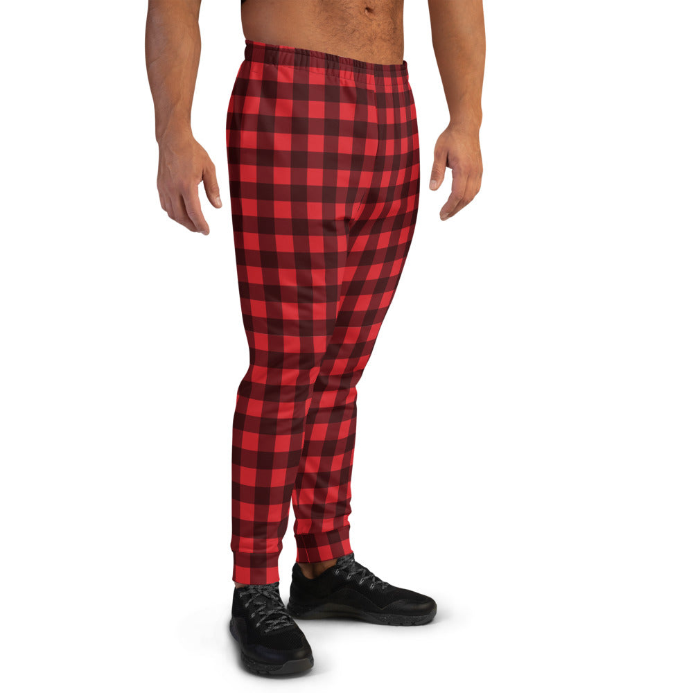 Men's Joggers, Red Buffalo Plaid Pants Checkered Check Lumberjack Track Cotton Graphic running Festival Holiday Christmas Party Sweatpants Starcove Fashion