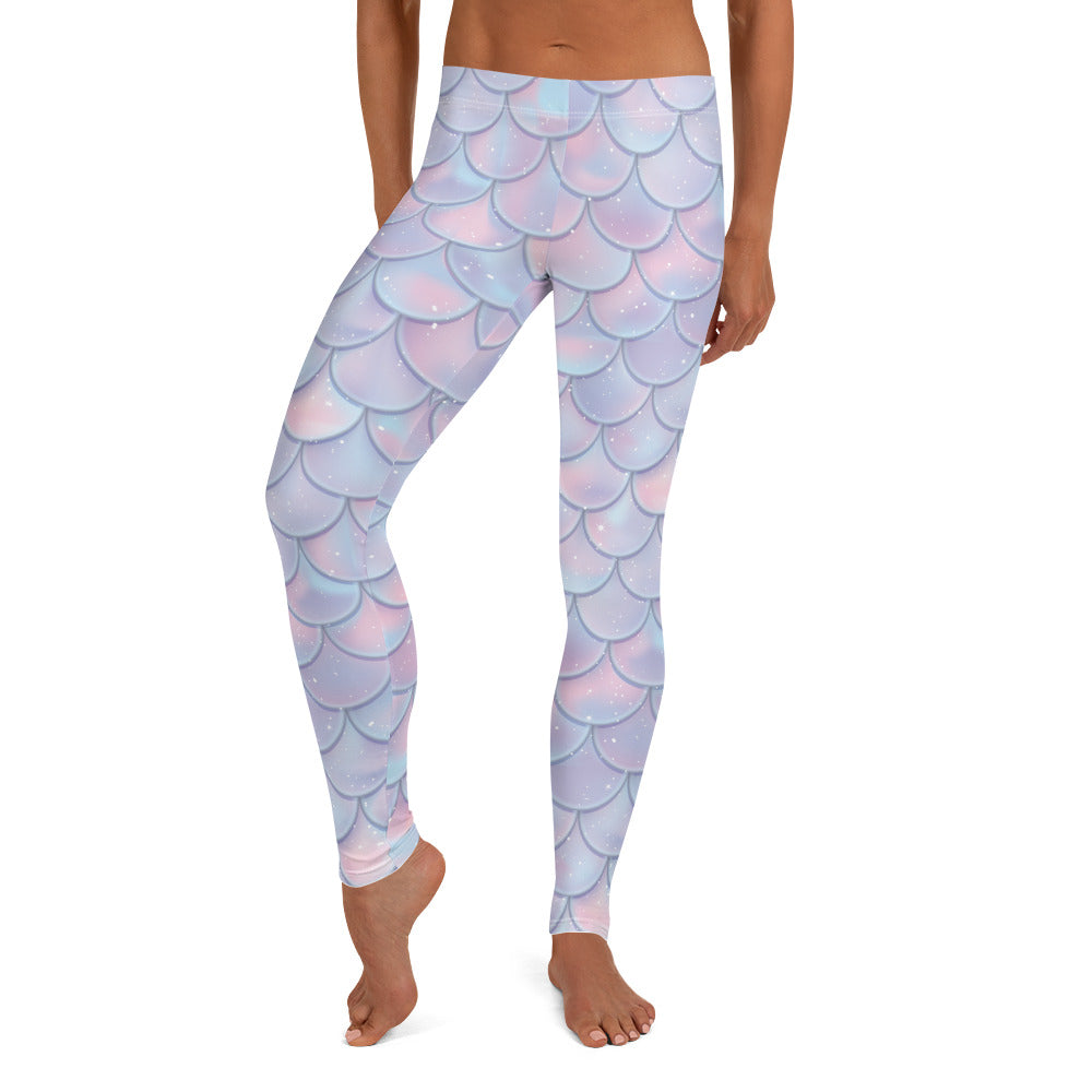 Mermaid Leggings, Dragon Scale Printed Yoga Pants Pastel Mermaid