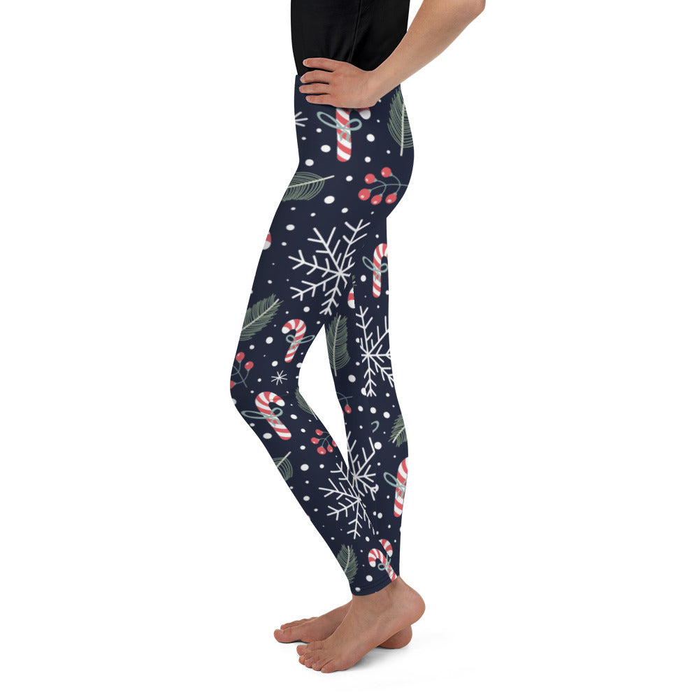 Christmas Leggings Girls (8-20), Snow Sugar Candy Cane Snowflakes Winter Workout Yoga Pants Holiday Mommy and Me Matching Starcove Fashion