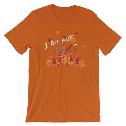 Kitty Cat Playing with Fall Leaves Shirt, I Love Fall Season Leaf Autumn Happy Graphic Fun Cute Kitten Lover Tee Gift Starcove Fashion