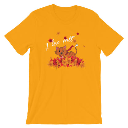 Kitty Cat Playing with Fall Leaves Shirt, I Love Fall Season Leaf Autumn Happy Graphic Fun Cute Kitten Lover Tee Gift Starcove Fashion