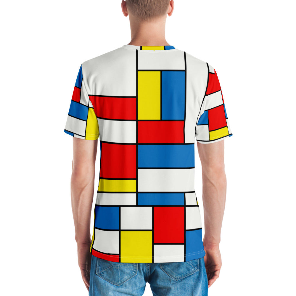 Mondrian Print Shirt, Geometric Abstract Modern Pattern, Abstract Red Blue Yellow Squares, Piet Fashion Art Mens T-Shirt Starcove Fashion