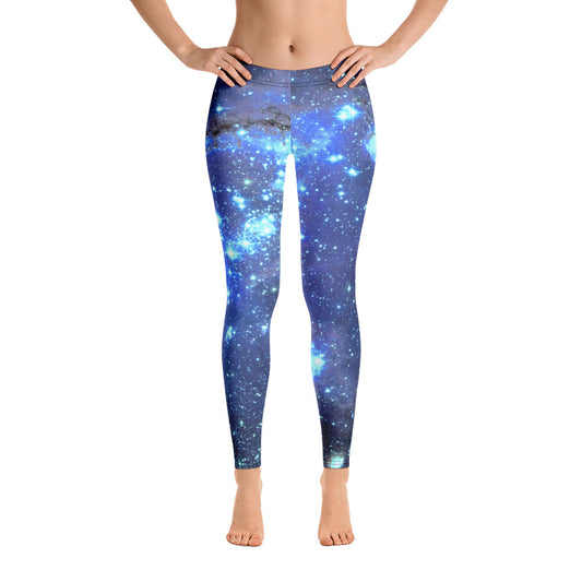 Galaxy Leggings, Yoga Space Print Pants, Cosmic Celestial Constellation Outer Space Star Royal Blue Workout Leggings Starcove Fashion
