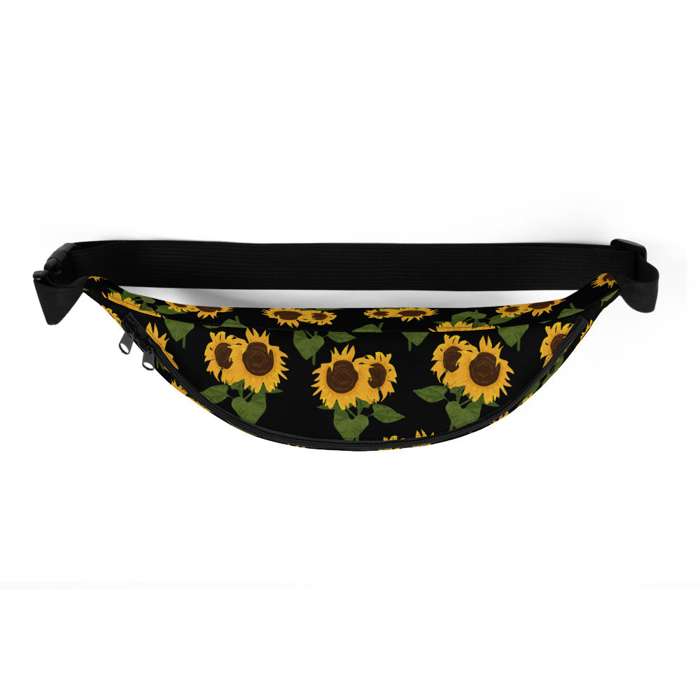 Sunflower floral Fanny Pack, Yellow Black Flower Pattern Boho Women Waist Bag, Designer Bum Bag, Small Large Belt Hip Shoulder Bag Starcove Fashion