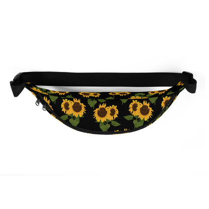 Sunflower floral Fanny Pack, Yellow Black Flower Pattern Boho Women Waist Bag, Designer Bum Bag, Small Large Belt Hip Shoulder Bag Starcove Fashion