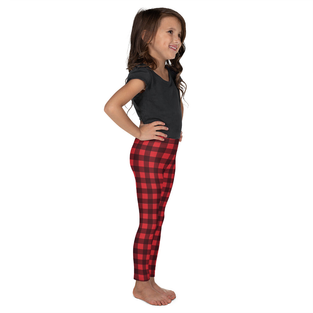 Red Buffalo Plaid Kids Leggings (2T-7) for Girls, Cute Printed Holiday Christmas Checkered Check Workout Lumberjack Yoga Pants Starcove Fashion