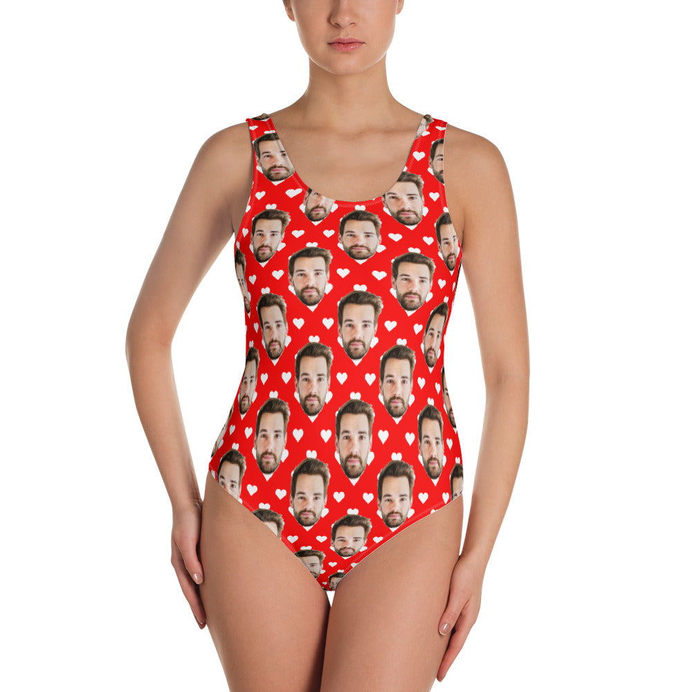 Custom Face One-Piece Swimsuit, Hearts Customized Personalized Photo Love Honeymoon Valentine Cruise Just Married Anniversary Gift Her Wife Starcove Fashion