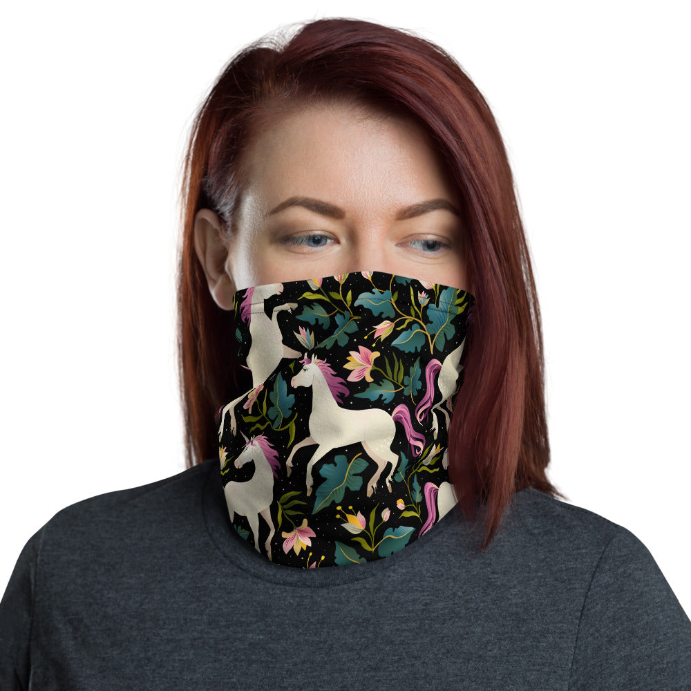 Unicorn Flowers Face Mask Neck Gaiter, Fabric Cloth Mouth Shield Cover Fashion Half Washable Scarf Protection Headband Bandanna Starcove Fashion