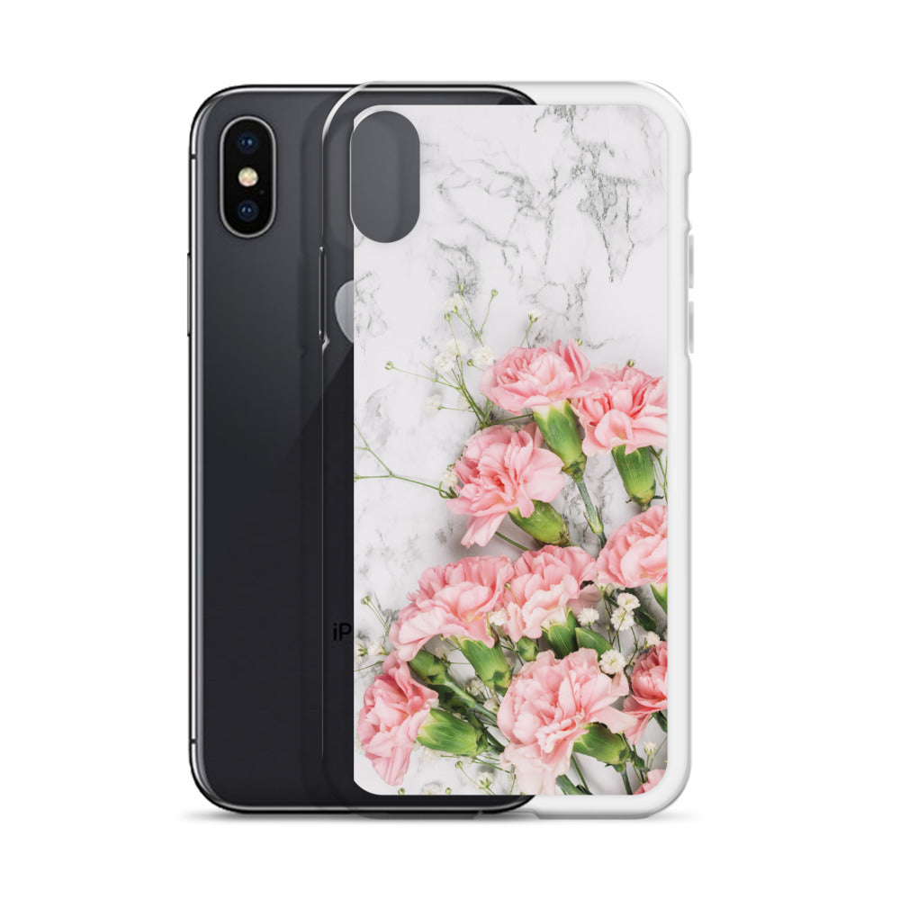 Pink Flowers White Marble, Carnations Bouquet iPhone 13 12 Case Print Cute Gift iPhone 11 Mini SE 2020 XS Max XR X 7 Plus 8 Cell Phone Starcove Fashion