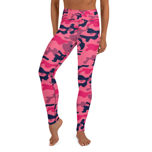 Fuchsia Pink Camouflage Workout Pants, Yoga Leggings For Women Camo High Rise Waist Tights Printed Cute Graphic Gym Activewear Starcove Fashion