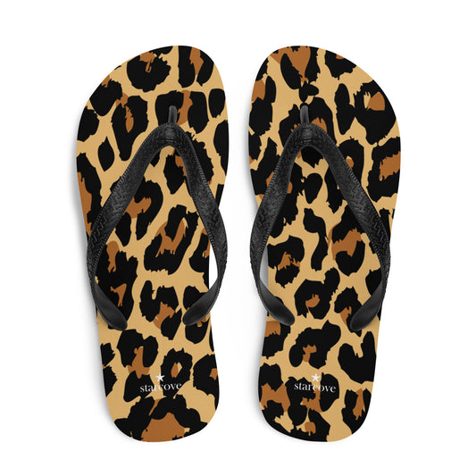 Leopard Print Flip Flops, Cheetah Animal Comfortable Beach Sandals Fun Cute Designer Men Women Foam Slippers Shoes Starcove Fashion