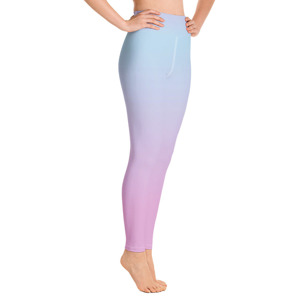 Ombre Pastel Blue Pink Leggings, Gradient Tie Dye Printed Yoga High Waist Pants Cute Print Graphic Workout Running Gym Fun Designer Gift for Her Starcove Fashion