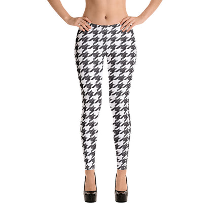Hounds tooth Pants, Houndstooth Black White Printed Print Yoga Pants Cute Graphic Workout Running Gym Fun Designer Leggings Starcove Fashion