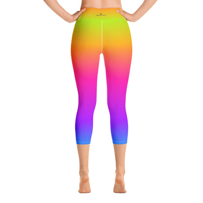 Rainbow Leggings, Tie Dye Yellow Purple Ombre, Yoga Pants, Printed Colorful Pop Art, workout Women leggings, High Waist Capri with Pocket Starcove Fashion