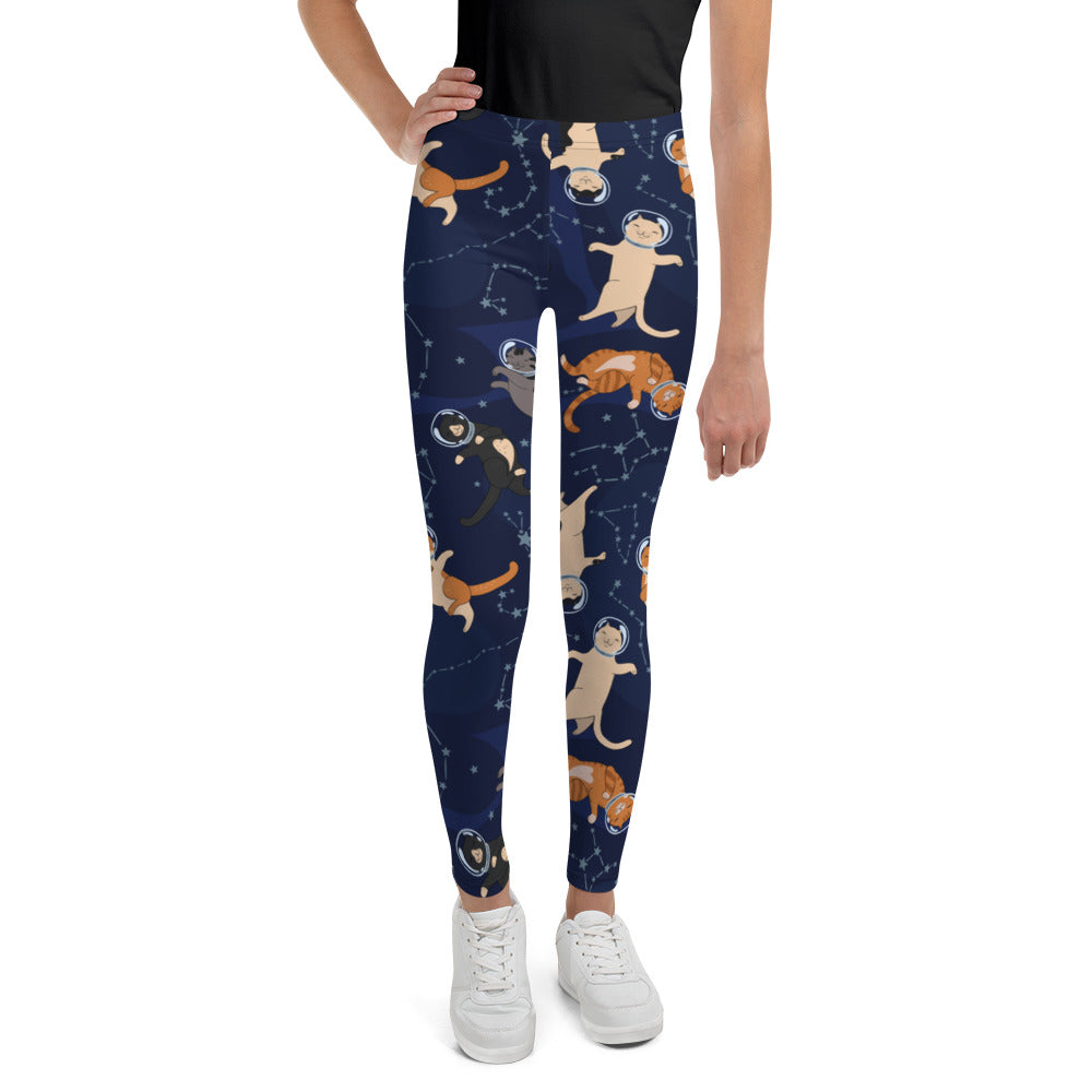 Space Cat Girls Leggings (8-20), Blue Stars Galaxy Youth Funny Teen Cute Printed Kids Yoga Pants Graphic Fun Tights Gift Daughter  Starcove Fashion