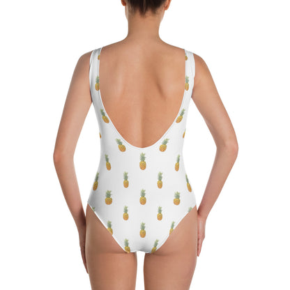 White Pineapple Swimsuit, Tropical Print Summer Fruit One Piece Women's Bathing Suit Swimwear Starcove Fashion