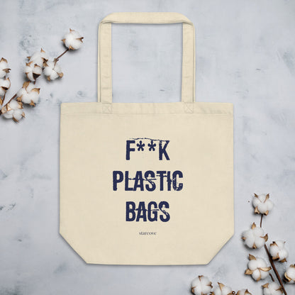 Fuck Plastic Bags Tote Bags, Reusable Canvas Free Plastic, Printed Save Our Oceans Handbag Eco Friendly Organic Cotton Tote Bag Starcove Fashion