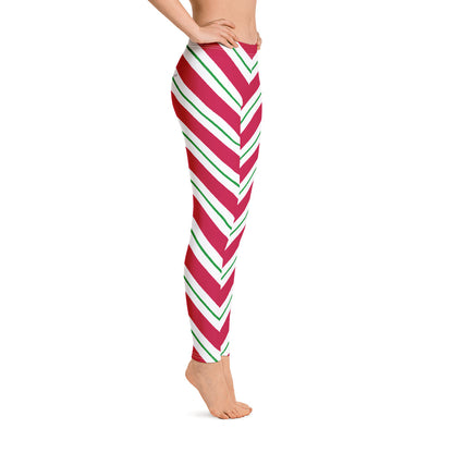 Candy Cane Leggings, Red Green Christmas Graphic Printed Striped Winter Yoga Wear Clothing Women's Activewear Style Holiday Xmas Gift Starcove Fashion