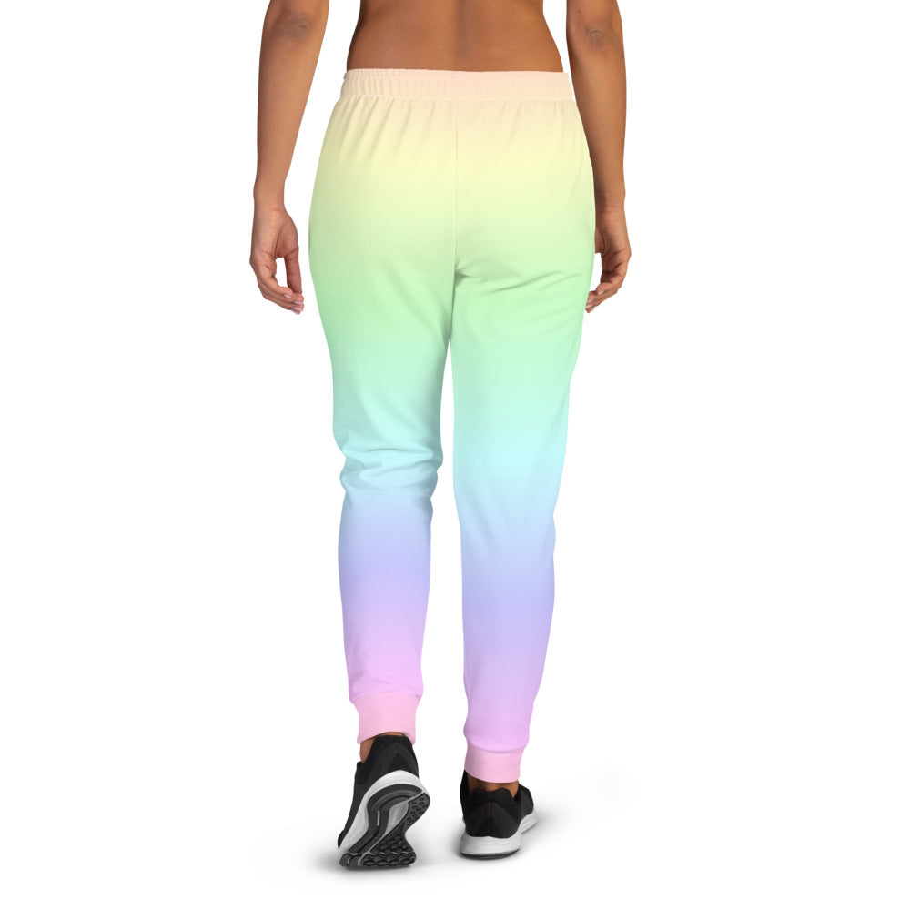 Pastel Rainbow Women's Joggers Sweatpants, Fleece Pink Colorful Fun Gradient Ombre Dip Dye Cotton Pants Starcove Fashion