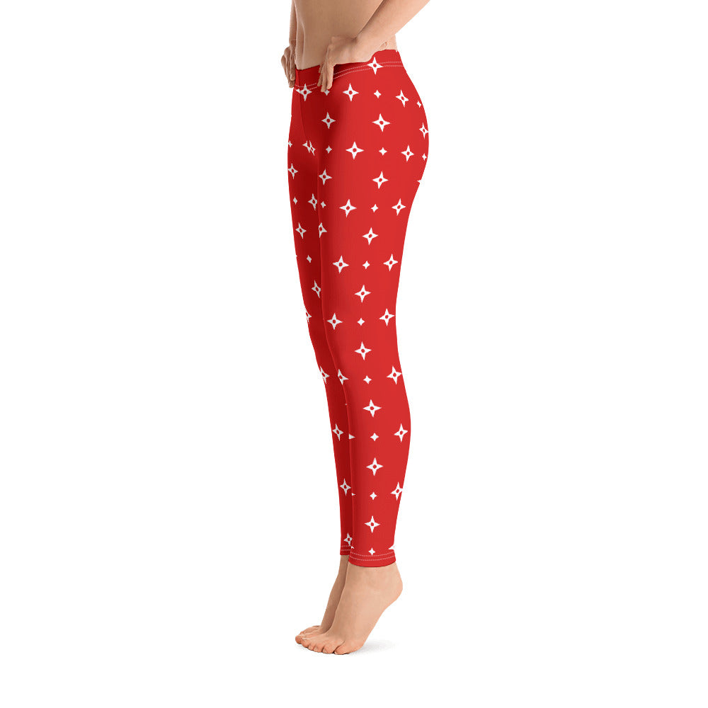 Stars Monogram Leggings, Red Printed Yoga Pants Cute Print Graphic Workout Running Gym Fun Designer Tights Gift Her Activewear Starcove Fashion