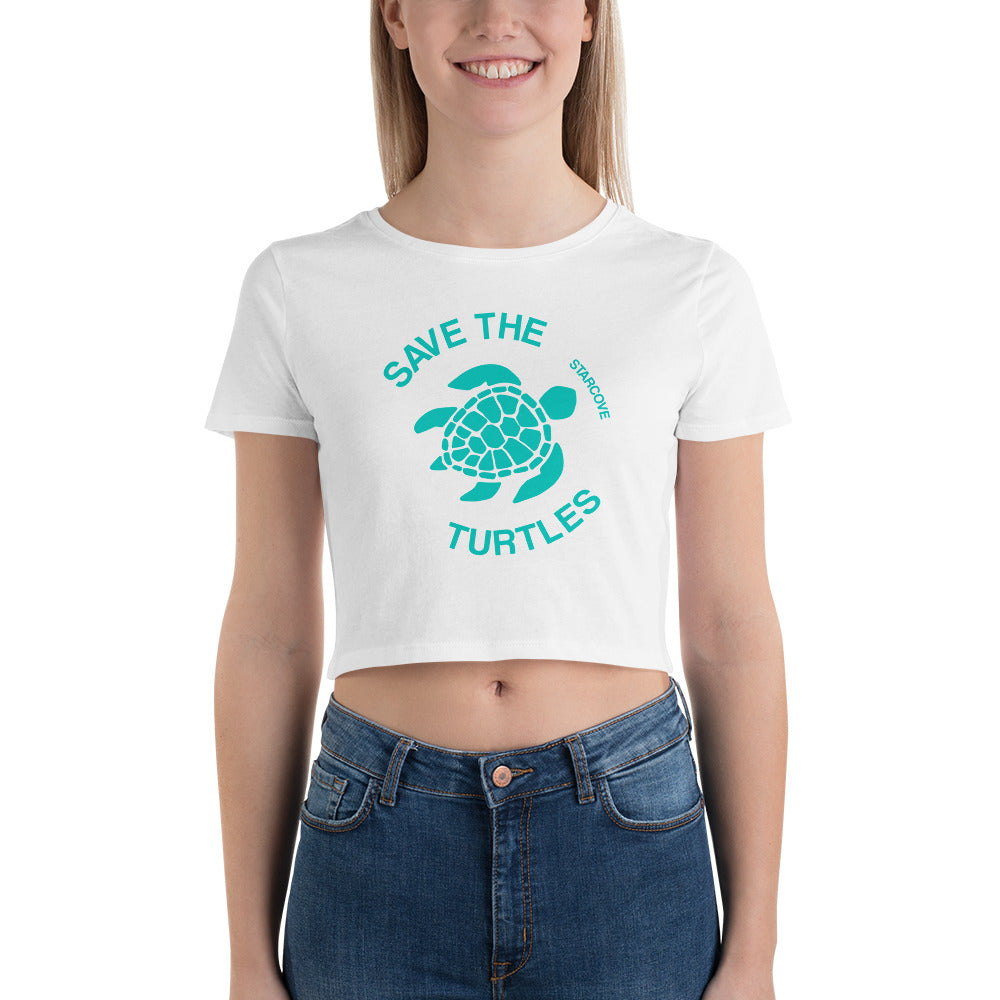 Save The Turtles Crop Top, Vsco Girl 90s Ocean Beach, Women's Cropped T-Shirt Starcove Fashion