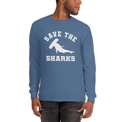 Save the Sharks Shirt, Hammerhead Shark, Save Our Oceans, Shark Week, Lover Gift, Men Long Sleeve T-Shirt Gift for Him Starcove Fashion