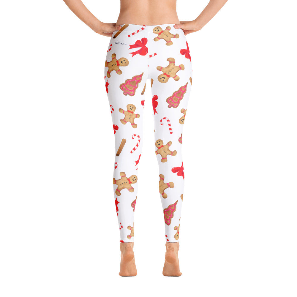 Gingerbread Sugar Cane Leggings, Red Candy Christmas Graphic Printed Winter Yoga Wear Clothing Women's Activewear Style Holiday Xmas Gift Starcove Fashion